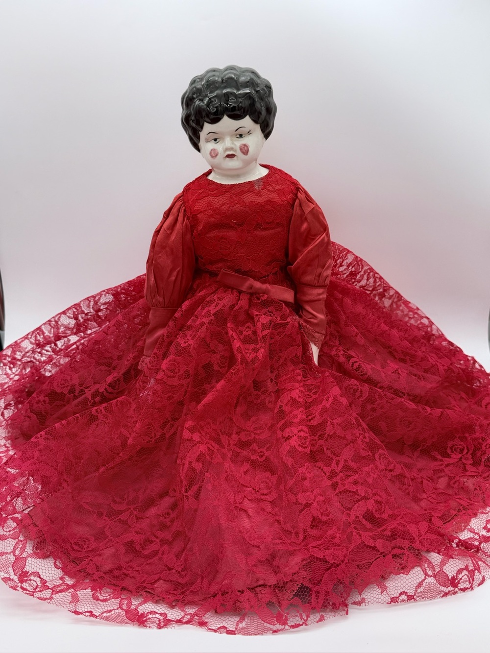 Vintage 21” Porcelain Bisque Doll With Soft Body & 3 Piece Clothing